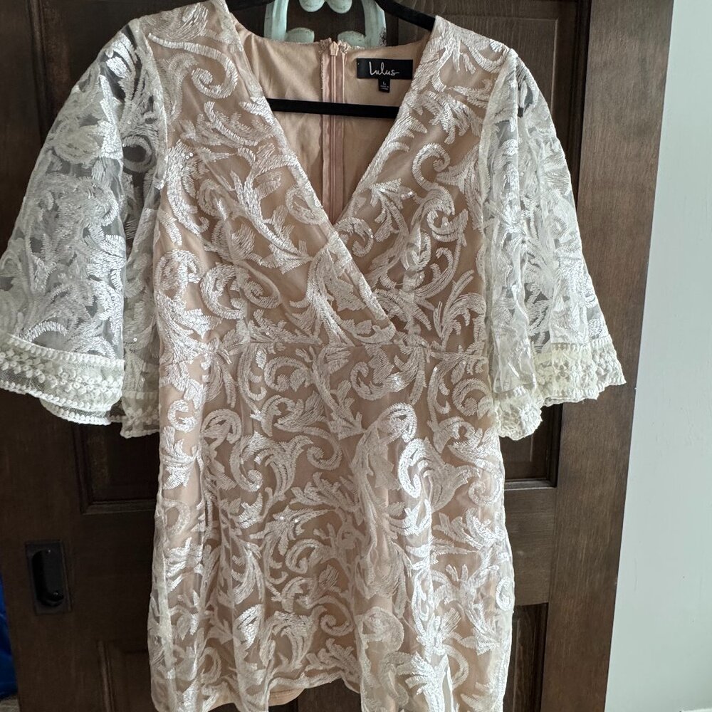Lulu's White Sequin and Lace Dress Size L